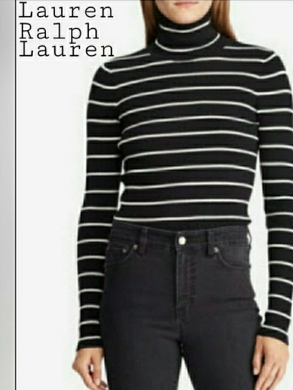 Lauren Ralph Lauren Turtleneck Black And White Stripes -Slim Ptp13 1/2